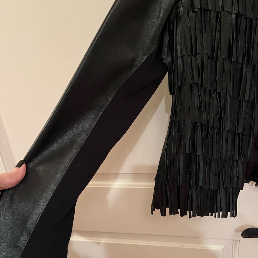 Neiman Marcus Black Leather Fringe Zip Jacket Buttery soft leather. - Picture 4 of 4